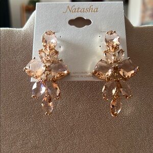 New Natasha Couture Pink and Gold Statement Earrings